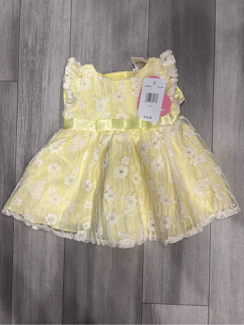 Youngland Yellow Lace Party Dress with Satin Waist Bow